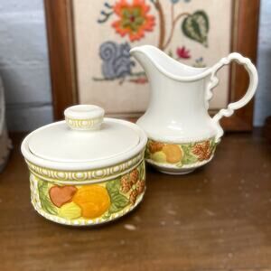 Vintage 60s 70s Metlox Della Robbia cream and sugar set pitcher and bowl